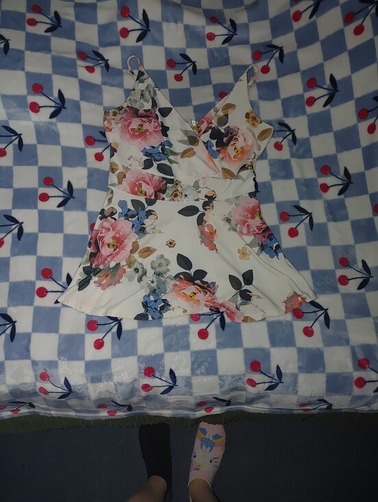 VENUS Tops - Floral V-Neck Peplum Cami Top - Pink & Blue Roses